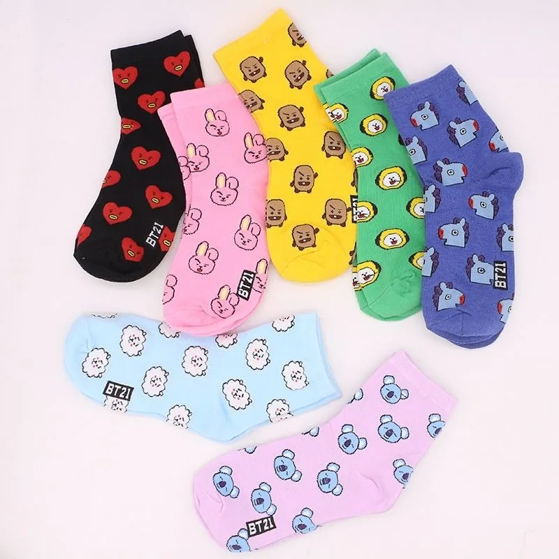 Tippet Line - Urocze skarpetki BT21 z kreskówkami, śliczne